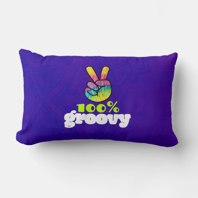 100% Groovy Rainbow Hand Peace Sign Lumbar Cushion (Front)