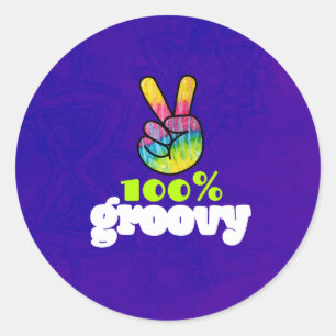 100% Groovy Rainbow with Hand Peace Sign Classic Round Sticker