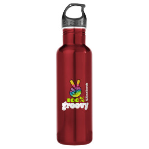 100% Groovy Rainbow with Hand Peace Sign Unique 710 Ml Water Bottle