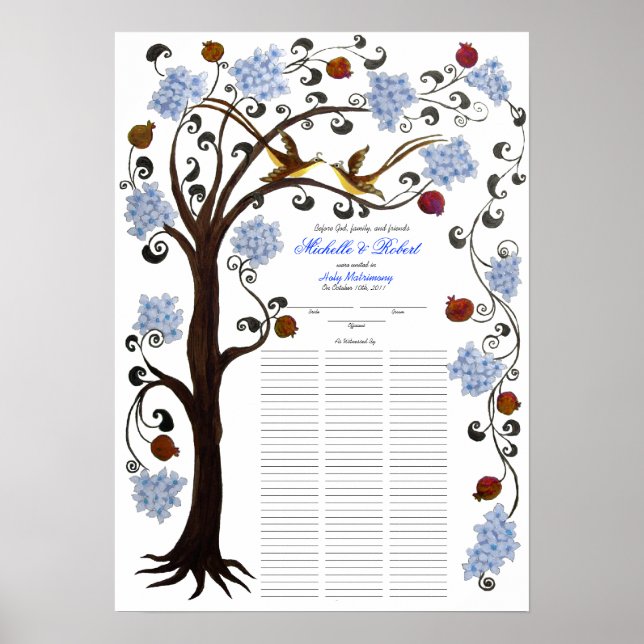 100 guests Quaker Wedding - Blue Tree of Life Poster (Front)