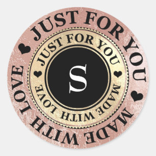 100% Hand Made Monogram Rose Gold Black White Classic Round Sticker