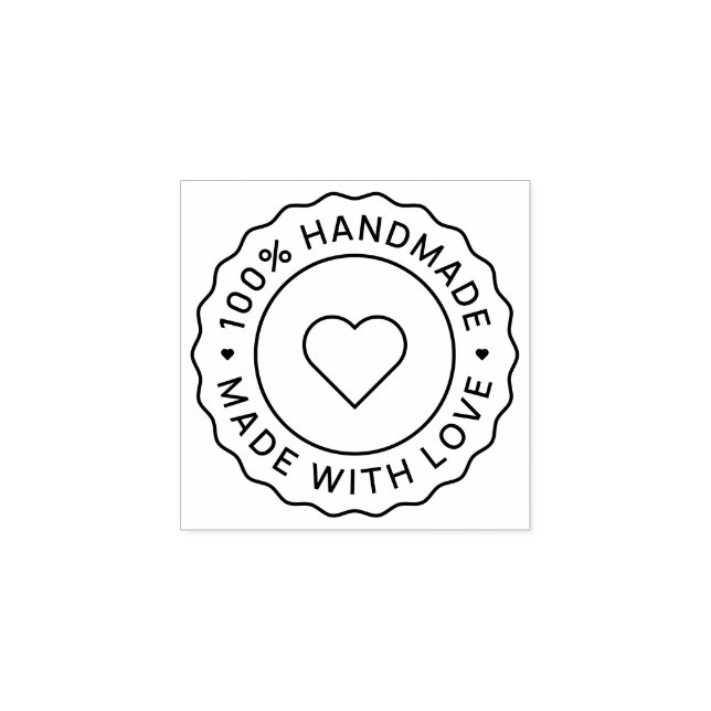 100% Handmade With Love Circle Rubber Stamp (Imprint)