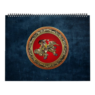 [100] Hokusai - Shoki Riding Shishi Lion Calendar