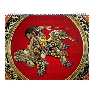 [100] Hokusai - Shoki Riding Shishi Lion Calendar