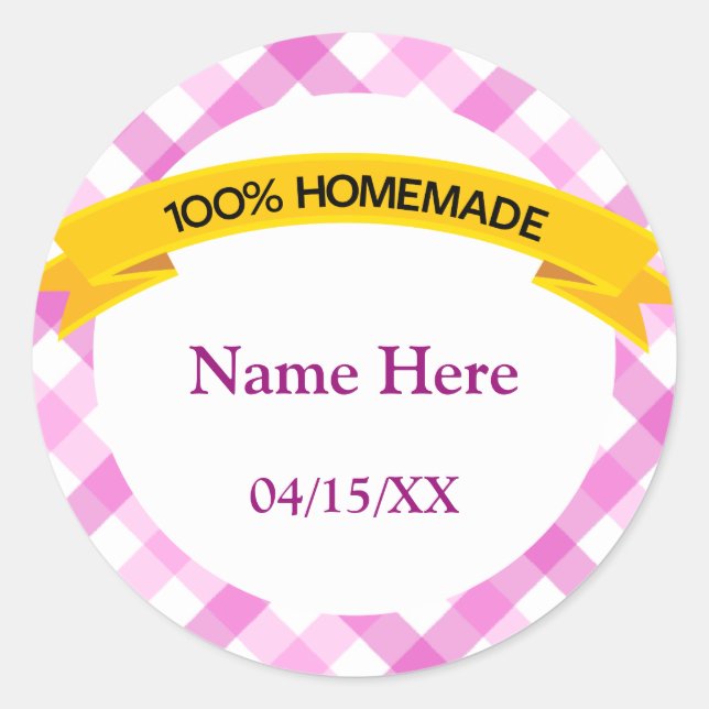100% Homemade Food Label - Pink (Front)