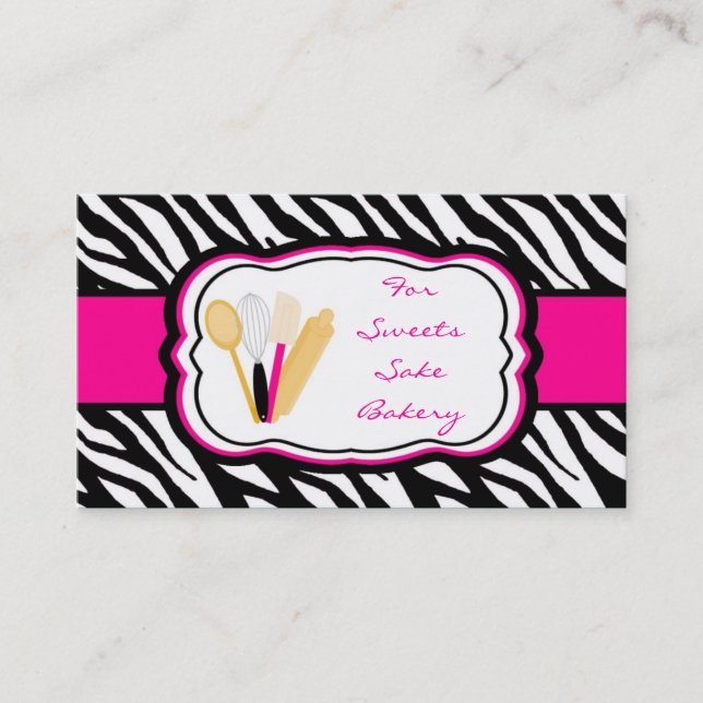 100 Hot Pink Zebra Bakery Chef Business Card (Front)