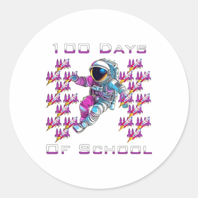 100 hundred Days of School Astronauts and Space Ro Classic Round Sticker (Front)