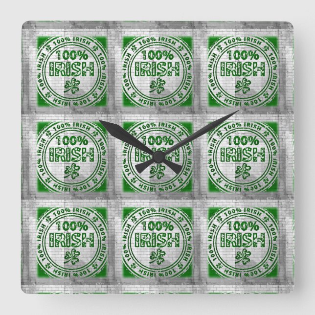 100% Irish Graffiti Wall Square Wall Clock (Front)