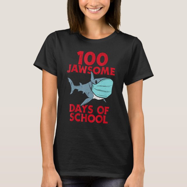 100 Jawsome Days School Shark Mask 100th Day Quara T-Shirt (Front)