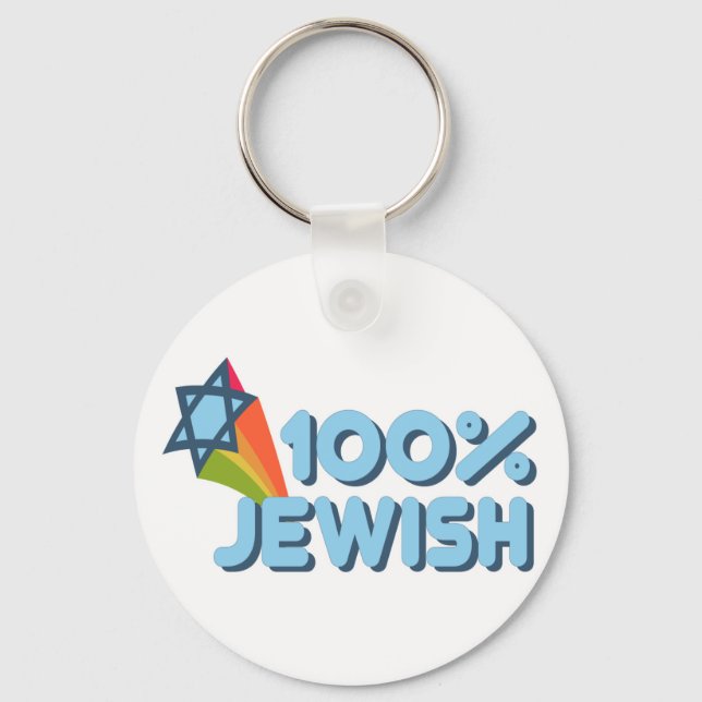 100% JEWISH + Magen David Key Ring (Front)