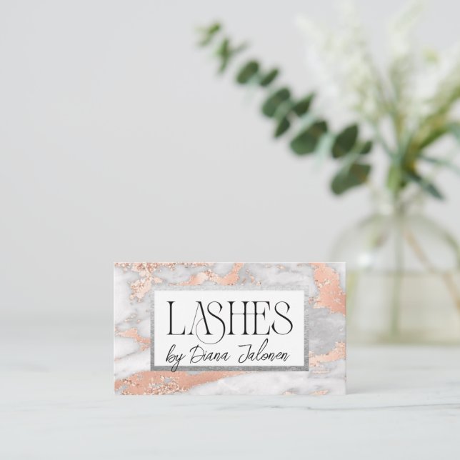 100 Lashes Appointment Reminder Rose Marble Business Card (Standing Front)