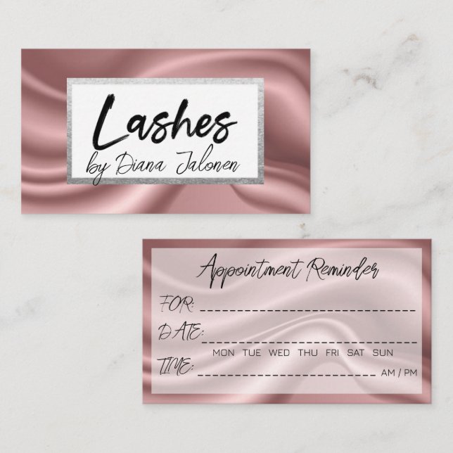 100 Lashes Appointment Reminder Rose Marble Business Card (Front/Back)