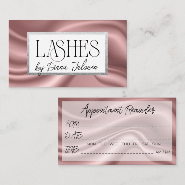 100 Lashes Appointment Reminder Rose Marble Business Card (Front/Back)
