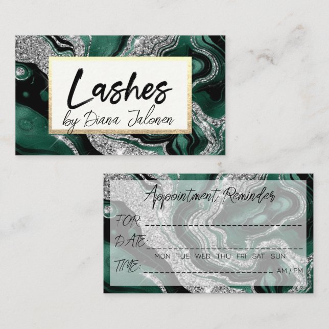 100 Lashes Appointment Reminder Rose Marble Business Card (Front/Back)