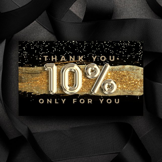 100  Logo QRCODE 10%OFF Thank You Black Gold Business Card (Creator Uploaded)