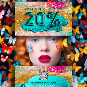 100 Logo QRCODE 20%OFF Code Gold Glitter Holograph Business Card