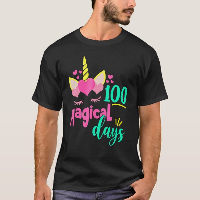 100 Magical Days 100th Day of School Girl Unicorn  T-Shirt (Front)