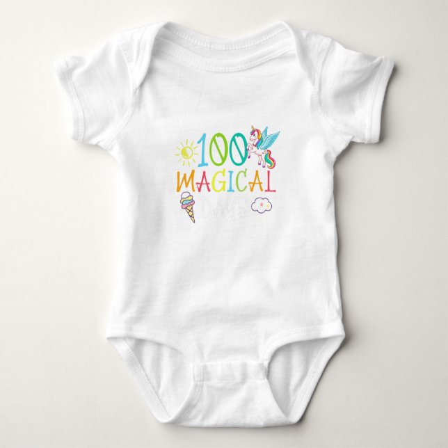 100 Magical Days 100th Day Of School Unicorn Teach Baby Bodysuit (Front)