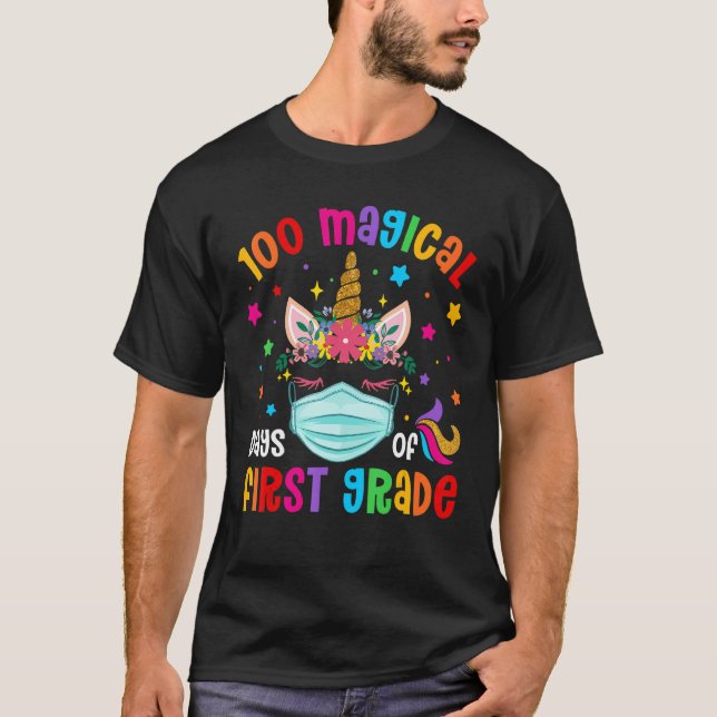 100 Magical Days Of First Grade School Unicorn Mas T-Shirt (Front)