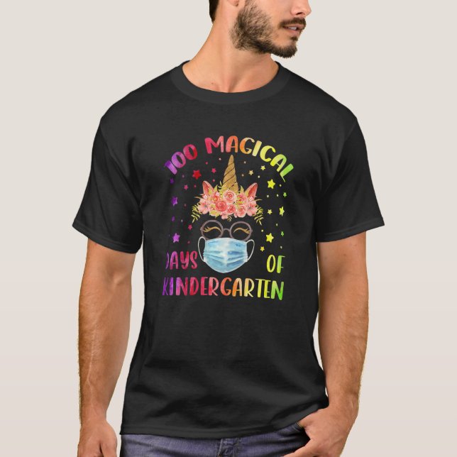 100 Magical Days of Kindergaeten Cute Unicorn Face T-Shirt (Front)