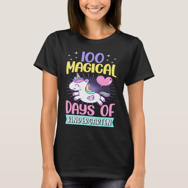 100 Magical Days Of Kindergarten School Unicorn T-Shirt (Front)