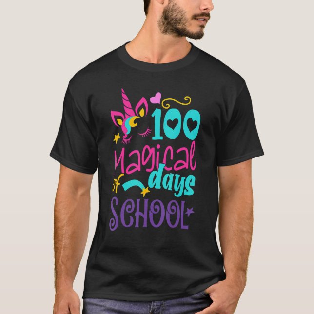 100 Magical Days of School Girl Unicorn Teacher Le T-Shirt (Front)