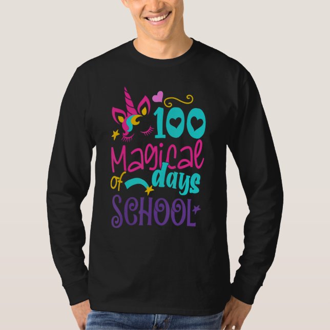 100 Magical Days of School Girl Unicorn Teacher Le T-Shirt (Front)