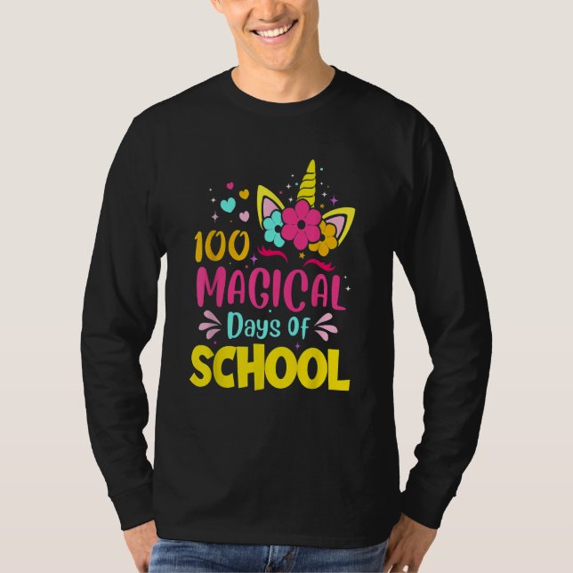 100 Magical Days of School Unicorn  Teacher Studen T-Shirt (Front)