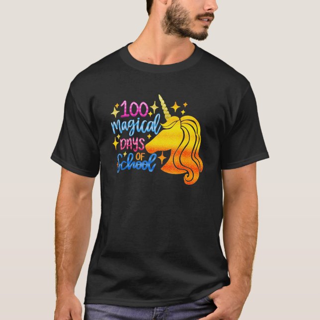 100 Magical Days School Unicorn Girl Teacher T-Shirt (Front)