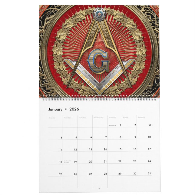 [100] Master Mason - Gold Square & Compasses Calendar (Jan 2026)