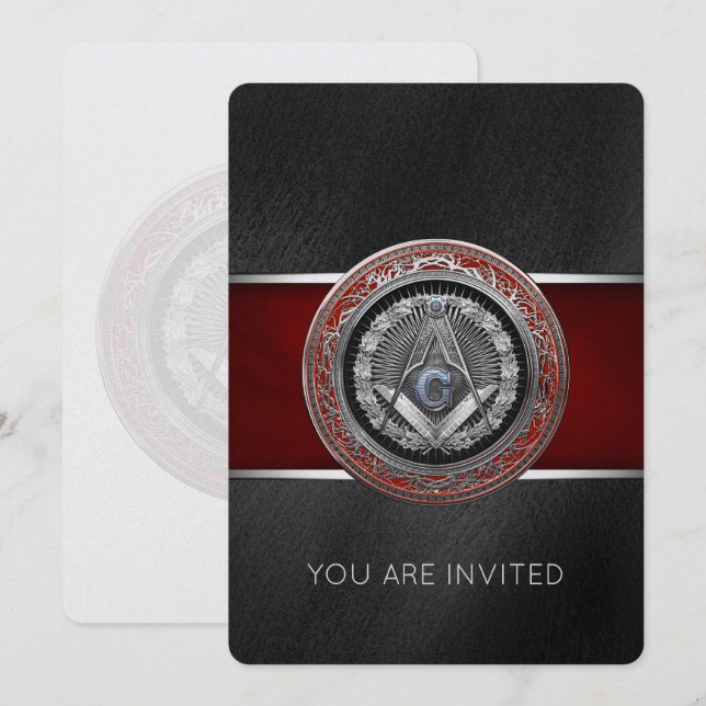 [100] Master Mason - Silver Square & Compasses Invitation (Front/Back)