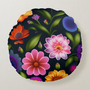 100 mini exotic flowers in full bloom in all over  round cushion