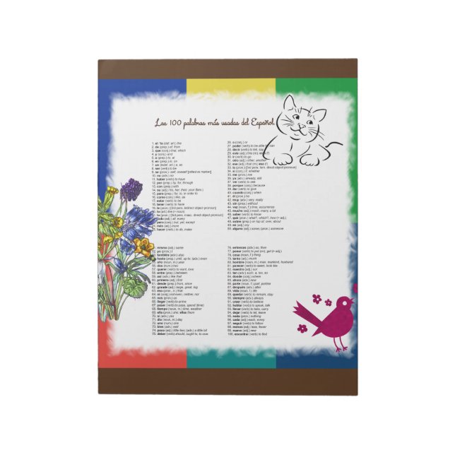 100 Most Common Words in Spanish Notepad (Rotated)