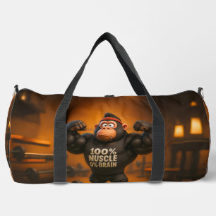 100% Muscle 0% Brain – Funny Cartoon Gorilla Gym Duffle Bag