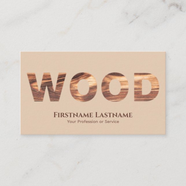 100% natural organic wooden style wood grain text business card (Front)