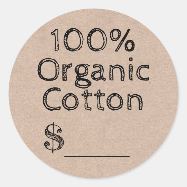 100% Organic Cotton Product Price Tag (Front)