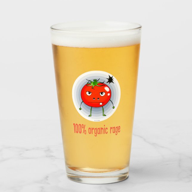 100% Organic Rage Funny Angry Tomato Glass (Front Filled)