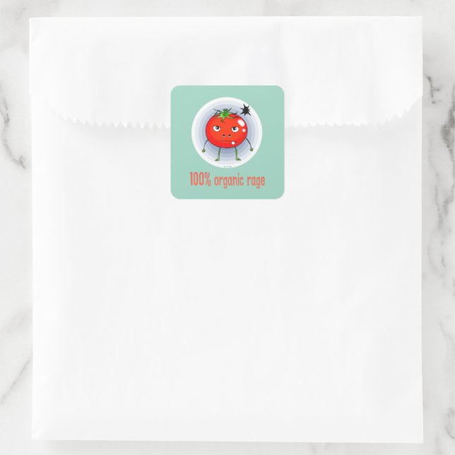 100% Organic Rage Funny Angry Tomato Square Sticker (Bag)