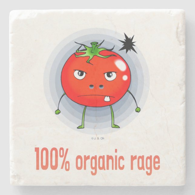 100% Organic Rage Funny Angry Tomato Stone Coaster (Front)