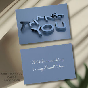 100 pack 3D Text Silver and Blue Thank You Cards