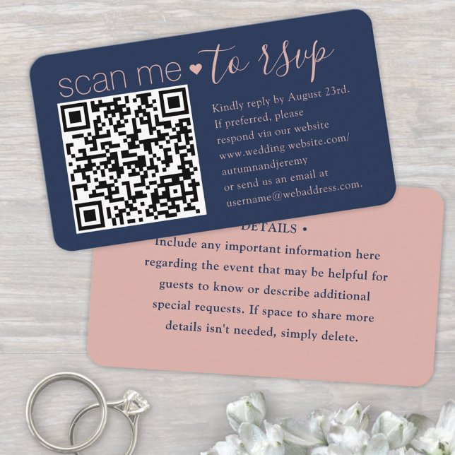 100 Pack DIY Colours Navy & Pink Details & QR RSVP Business Card (Creator Uploaded)