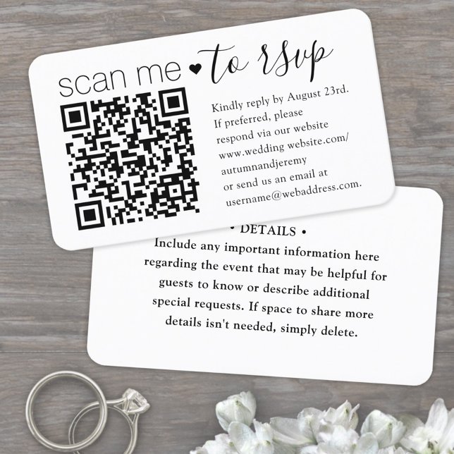 100 Pack QR Code RSVP & Details Wedding Enclosure Business Card (Creator Uploaded)