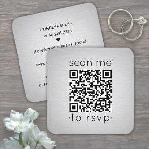 100 Pack QR Code RSVP Faux Silver Foil Enclosure Square Business Card