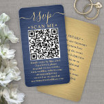 100 Pack QR RSVP Blue and Gold Wedding Enclosure Business Card<br><div class="desc">Simplify RSVP responses and provide any important details with chic modern QR code enclosure cards. All text is simple to customise, including wording that reads "rsvp scan me". To make your own QR code using the generator, simply type the website URL into the template. By scanning the card with their...</div>