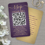 100 Pack QR RSVP Purple and Gold Wedding Enclosure Business Card<br><div class="desc">Simplify RSVP responses and provide any important details with chic modern QR code enclosure cards. All text is simple to customise, including wording that reads "rsvp scan me". To make your own QR code using the generator, simply type the website URL into the template. By scanning the card with their...</div>