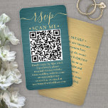 100 Pack QR RSVP Teal and Gold Wedding Enclosure Business Card<br><div class="desc">Simplify RSVP responses and provide any important details with chic modern QR code enclosure cards. All text is simple to customise, including wording that reads "rsvp scan me". To make your own QR code using the generator, simply type the website URL into the template. By scanning the card with their...</div>