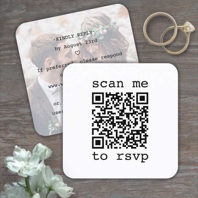 100 Pack Simple QR RSVP & Photo Wedding Enclosure Square Business Card (Creator Uploaded)