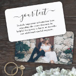 100 Pack Simple Script & Photo Wedding Enclosure Business Card<br><div class="desc">Compliment simply elegant wedding invitations and provide important information to guests with stylish custom photo enclosure cards. All text on this template is simple to personalise or delete as needed. This card can include any celebration details of your choice such as directions, website, special requests, accommodations, reception or rsvp. The...</div>