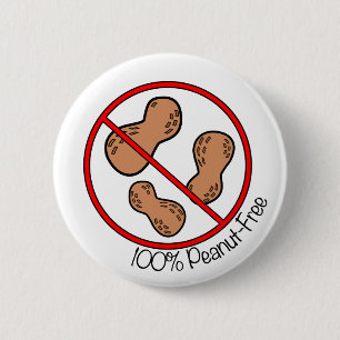 100% Peanut Free 6 Cm Round Badge