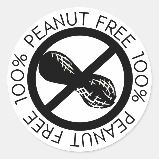 100% Peanut Free No Peanuts Simple Black and White Classic Round Sticker (Front)